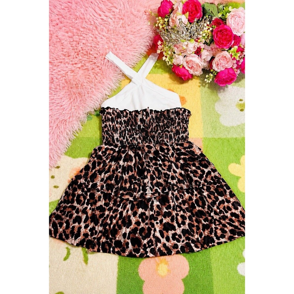 Girls Halter Neck Sleeveless Fit & Flare Knee Length Leopard Print Dress